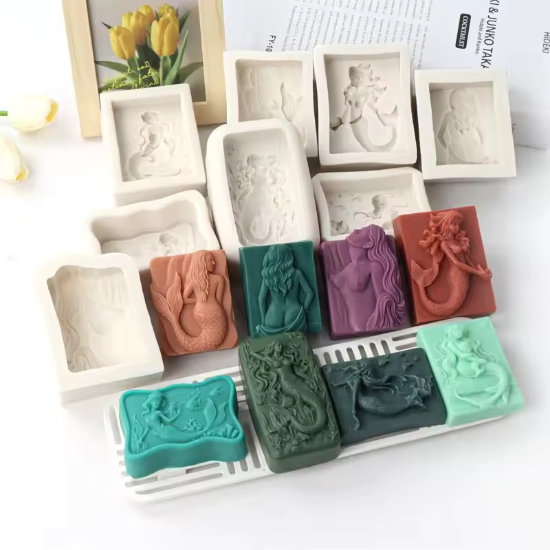 Soap Making Equipment For Beginners - Rectangle Ocean-Style 3D Mermaid Candle Mold